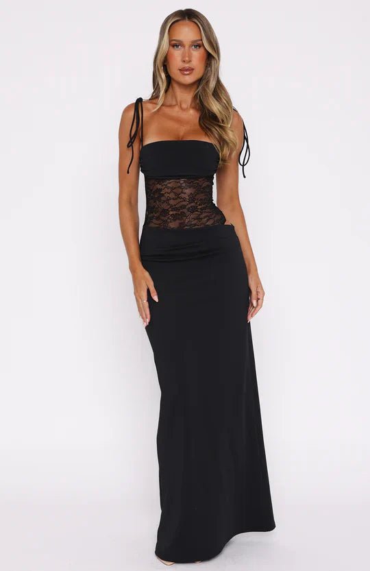 Aura | Women's Long Form-fitting Dress – Lace & Lace-up Straps 3