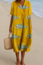 Aurelia | Elegante Abito Lungo Estivo in Cotone con Drappeggio Fluido 0
