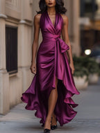 Giselle | Dramatic And Luxurious Satin Wrap Maxi Dress Fuchsia