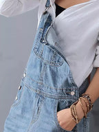Women’s Distressed Denim Overalls Dress – Back Slit Mobility, Hand-Abraded Texture & Urban Nomad Majesty