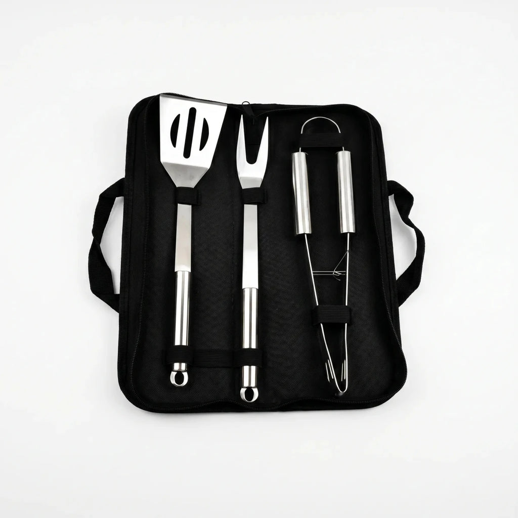 Barbecue Tool Set – 3-Piece Stainless Steel BBQ Grill Tools with Tongs & Spatula, Storage Bag – Charvox