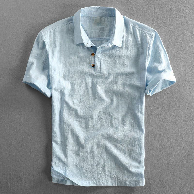Hermosa | Men’s Linen Short Sleeve Polo Shirt Light Blue