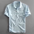 Hermosa | Men’s Linen Short Sleeve Polo Shirt Light Blue