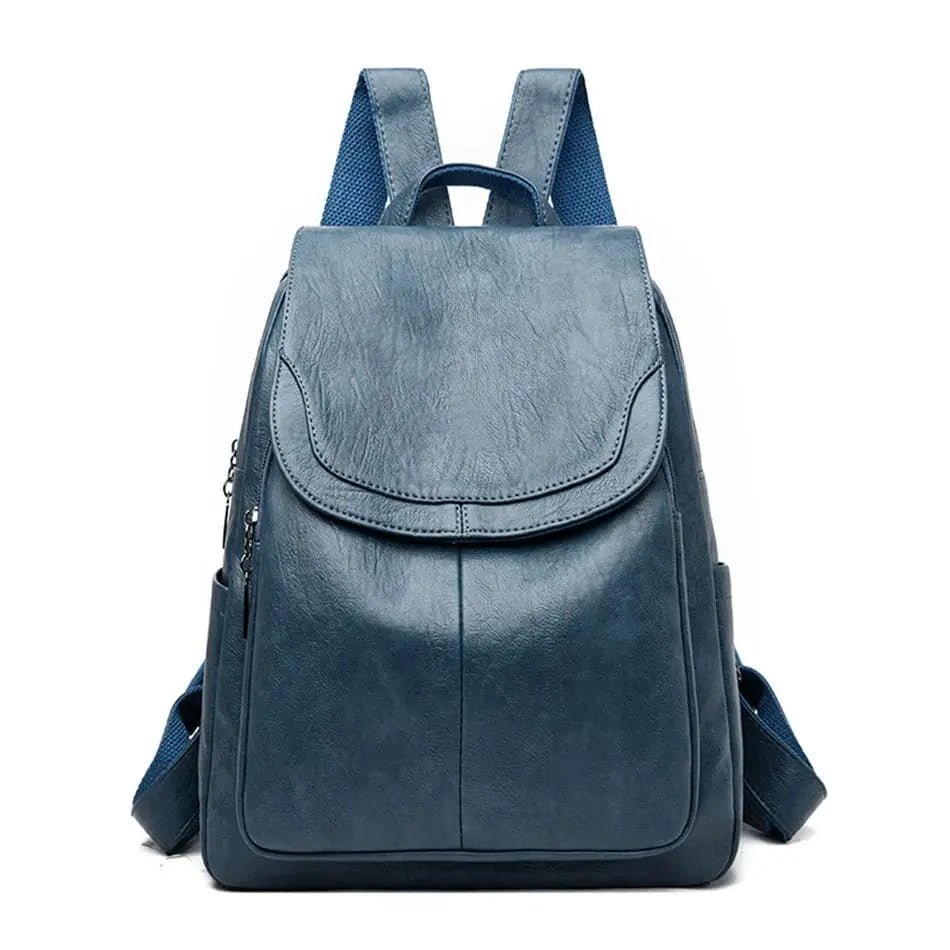 Bersh | Women's Leather Backpack – Anti-Theft Design, Genuine Leather & Urban Elegance blue-gray