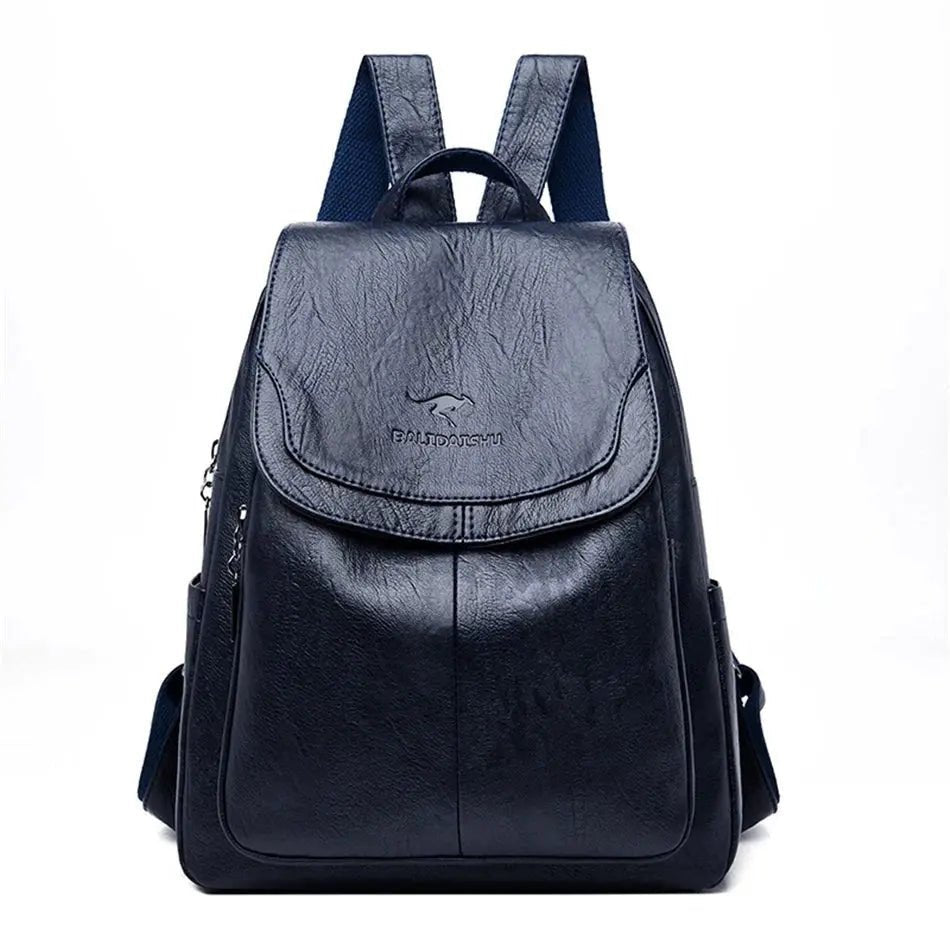Bersh | Women's Leather Backpack – Anti-Theft Design, Genuine Leather & Urban Elegance dark blue