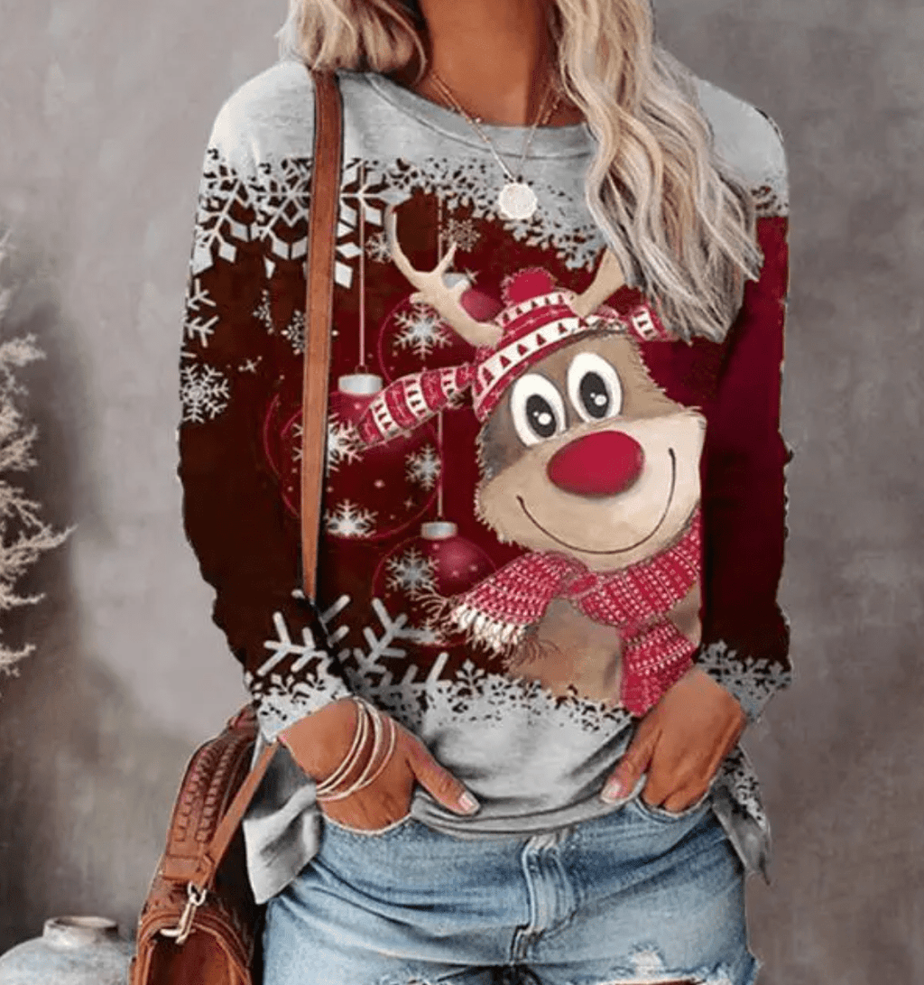 Women's Christmas Sweater – Holiday Pullover with Festive Pattern, 3 Colors, S–3XL – Amore Dark Red