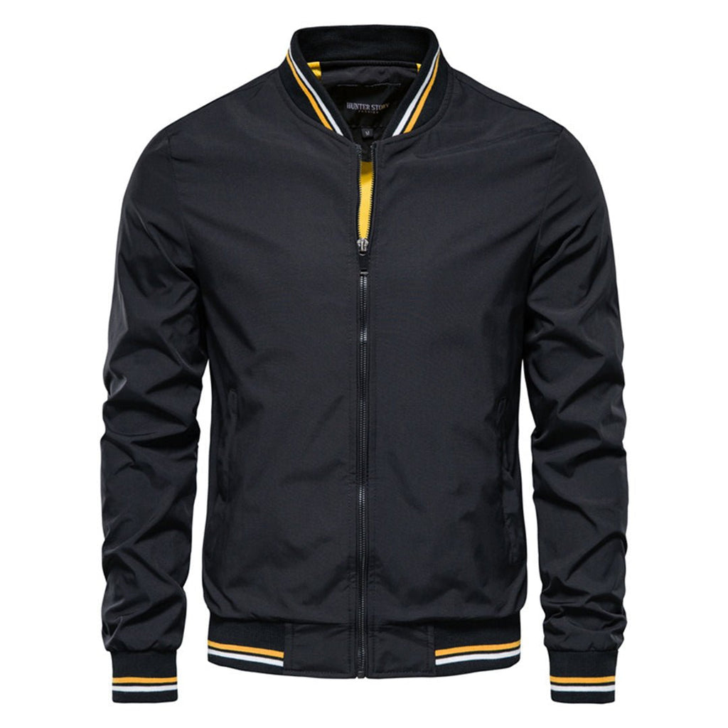 Hermosa | Men's Bomber Jacket | Zip-Up Front with Ribbed Collar Black