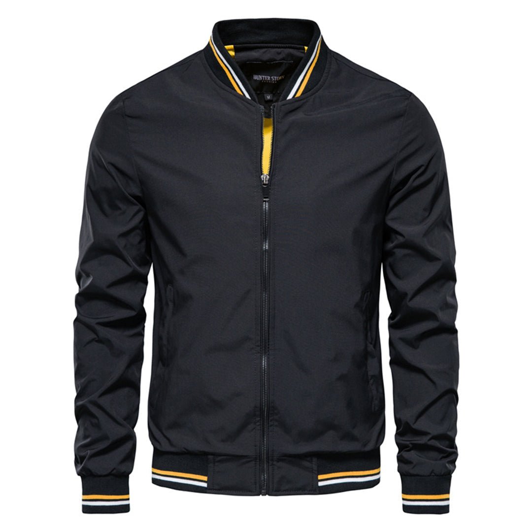 Hermosa | Men's Bomber Jacket | Zip-Up Front with Ribbed Collar Black