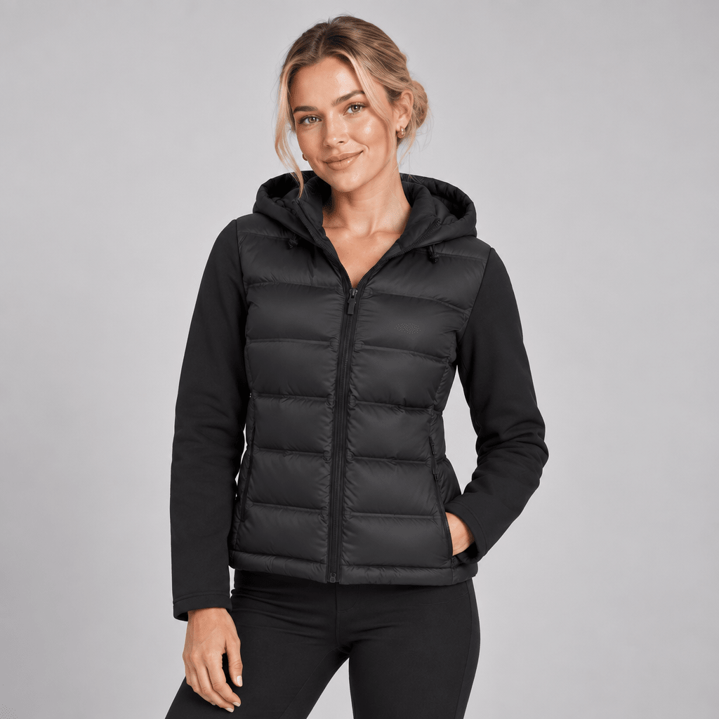 Black Puffer Jacket Women Hooded Quilted Short Fitted