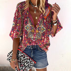 Floral Blouse Women | Button Closure & Comfortable Half Sleeves Red