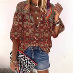 Floral Blouse Women | Button Closure & Comfortable Half Sleeves Brown