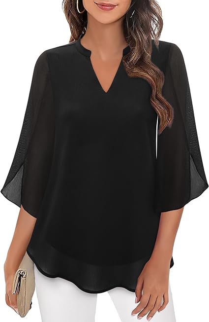 Blouse, three-quarter sleeves, flowing fabric, formal style 0