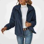Sephira | Women’s Jacket | Zip Front Textured Dark Blue