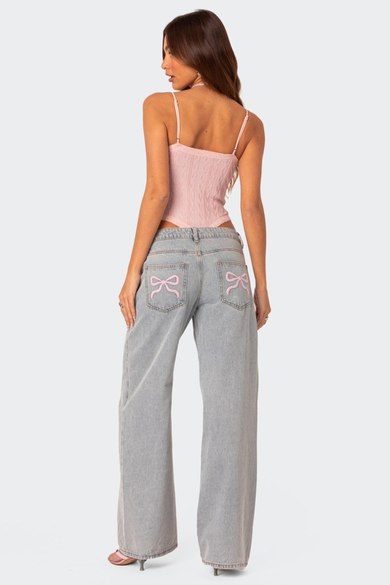 Bow Tie Jeans with Unique Details and Loose Fit for Casual Chic Style XXL
