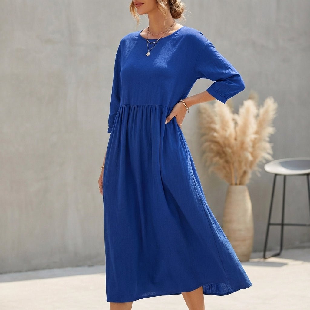 Bersh | Breezy Bohemian Midi Dress - Effortless Chic for Sunny Days Blue