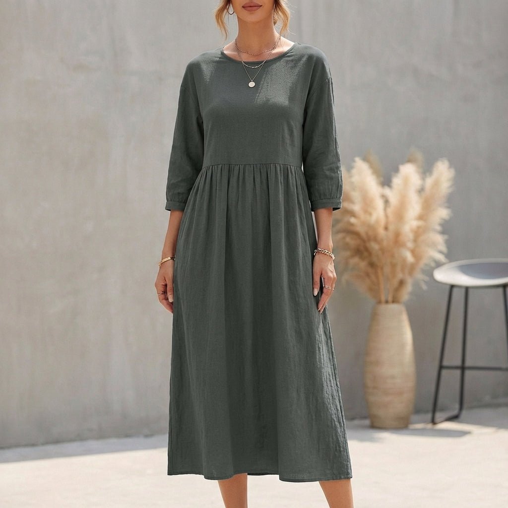 Bersh | Breezy Bohemian Midi Dress - Effortless Chic for Sunny Days Gray Green