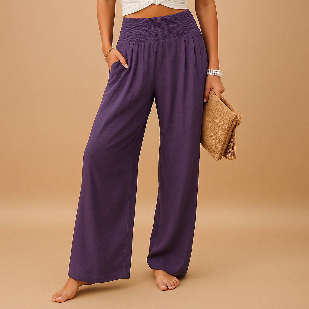 Pamelo | Women’s Trousers with Wide Legs and Elastic Waist Purple