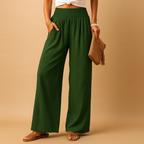 Pamelo | Women’s Trousers with Wide Legs and Elastic Waist Dark Green
