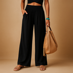 Pamelo | Women’s Trousers with Wide Legs and Elastic Waist Black