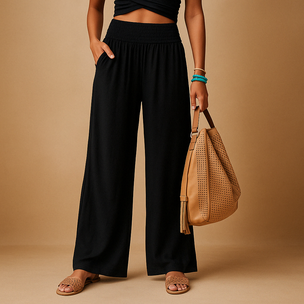 Pamelo | Women’s Trousers with Wide Legs and Elastic Waist Black