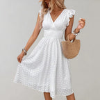 Inspire | Women’s Flutter Sleeves Midi Dress White