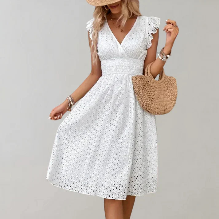 Solis | Women’s Flutter Sleeves Midi Dress