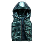Callane | Women's down vest with hood and side zippers | Warm green