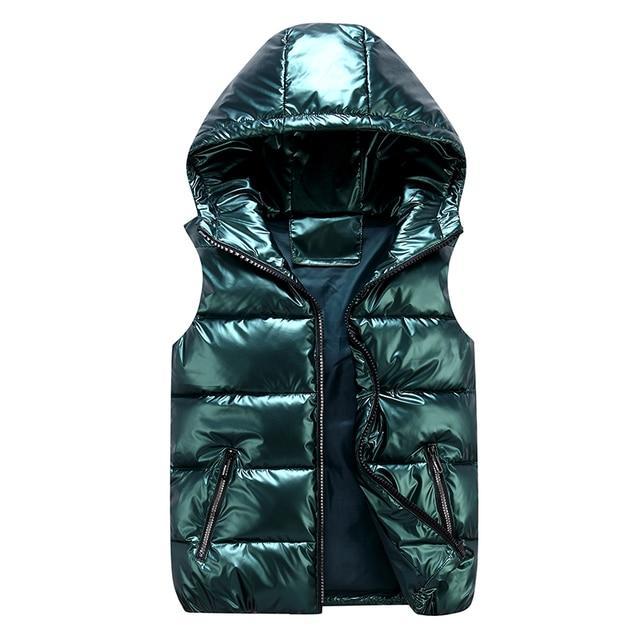 Callane | Women's down vest with hood and side zippers | Warm green