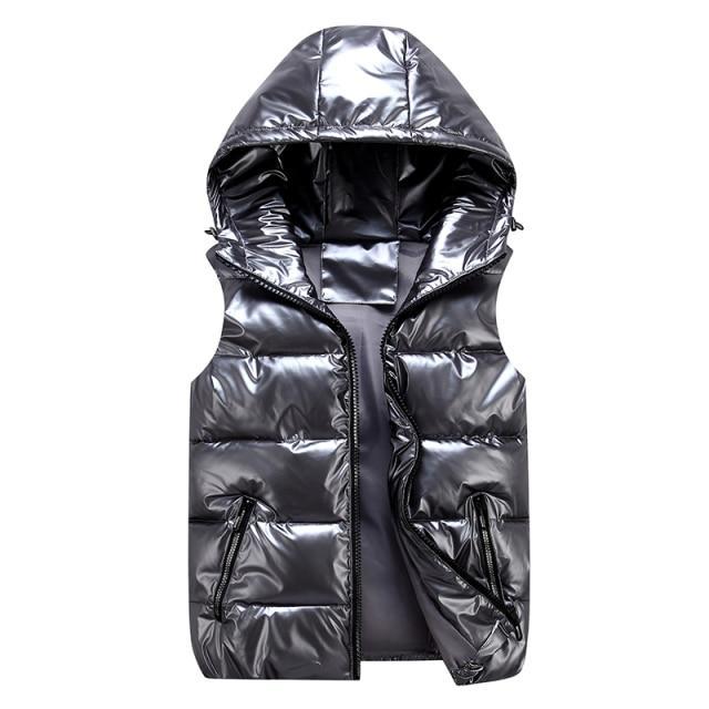 Callane | Women's down vest with hood and side zippers | Warm light grey