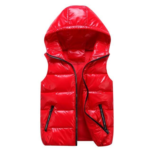 Callane | Women's down vest with hood and side zippers | Warm red