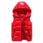 Callane | Women's down vest with hood and side zippers | Warm red
