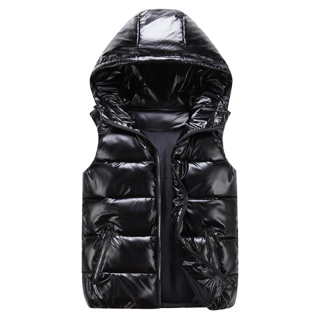 Callane | Women's down vest with hood and side zippers | Warm black