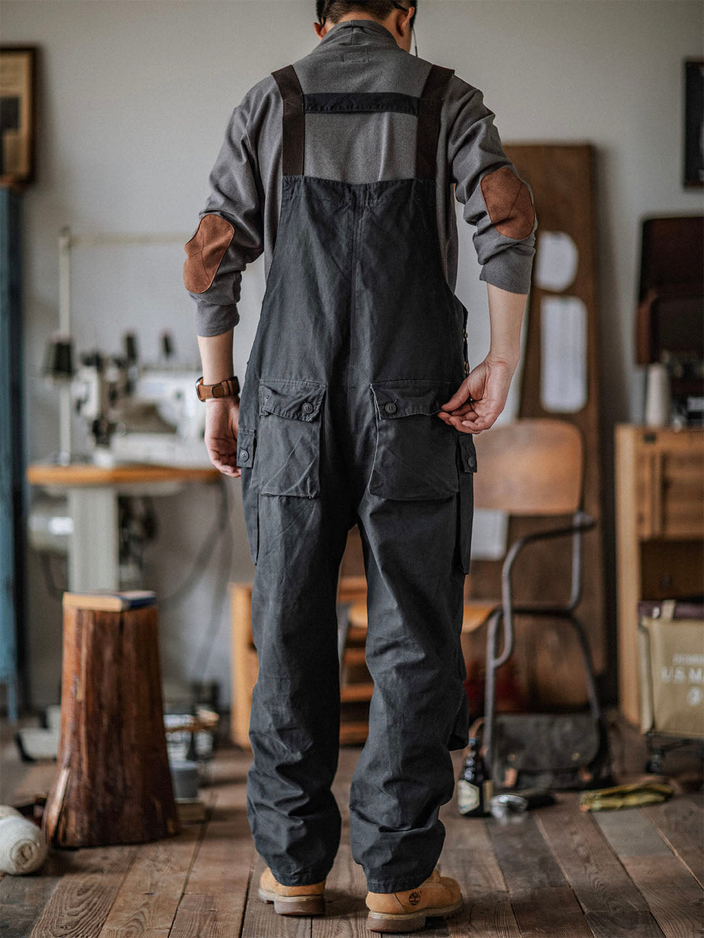 Men's Carver Canvas Overalls in Navy Blue, crafted for durability.