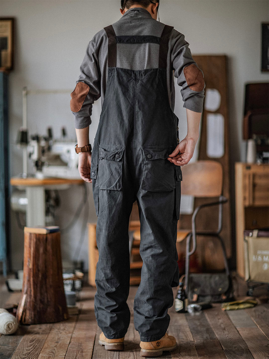 Men's Carver Canvas Overalls in Navy Blue, crafted for durability.