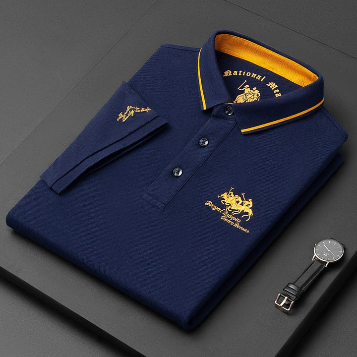 Casual men's short-sleeved polo shirt with button placket, cotton 0