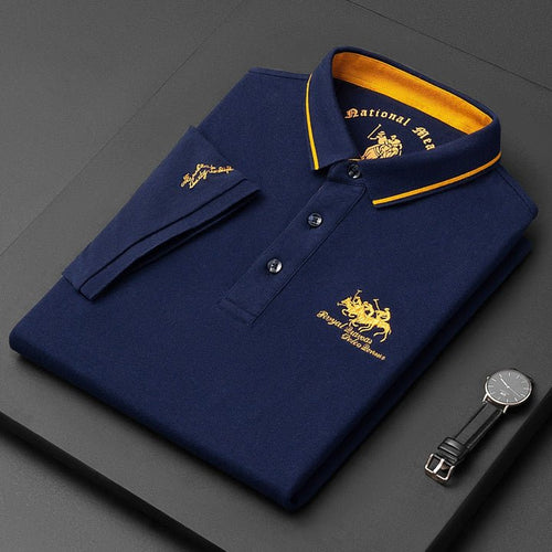 Casual men's short-sleeved polo shirt with button placket, cotton blue