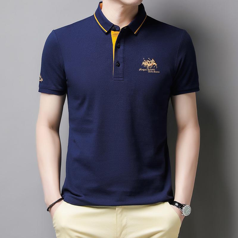 Casual men's short-sleeved polo shirt with button placket, cotton 1