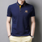Casual men's short-sleeved polo shirt with button placket, cotton 1