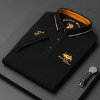 Casual men's short-sleeved polo shirt with button placket, cotton 10