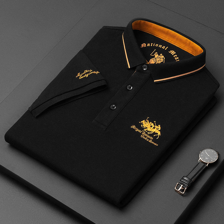 Casual men's short-sleeved polo shirt with button placket, cotton 10