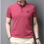 Casual men's short-sleeved polo shirt with button placket, cotton 4
