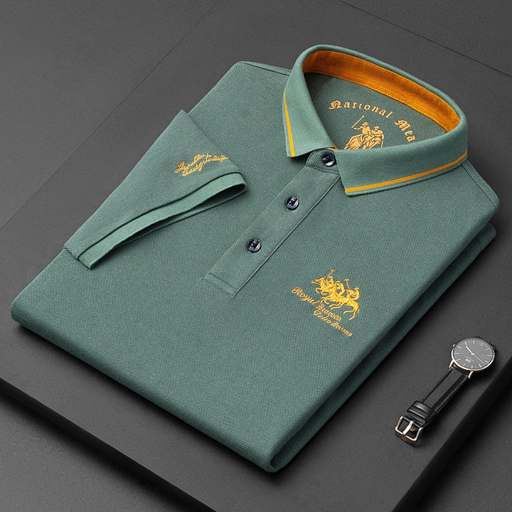 Casual men's short-sleeved polo shirt with button placket, cotton 6