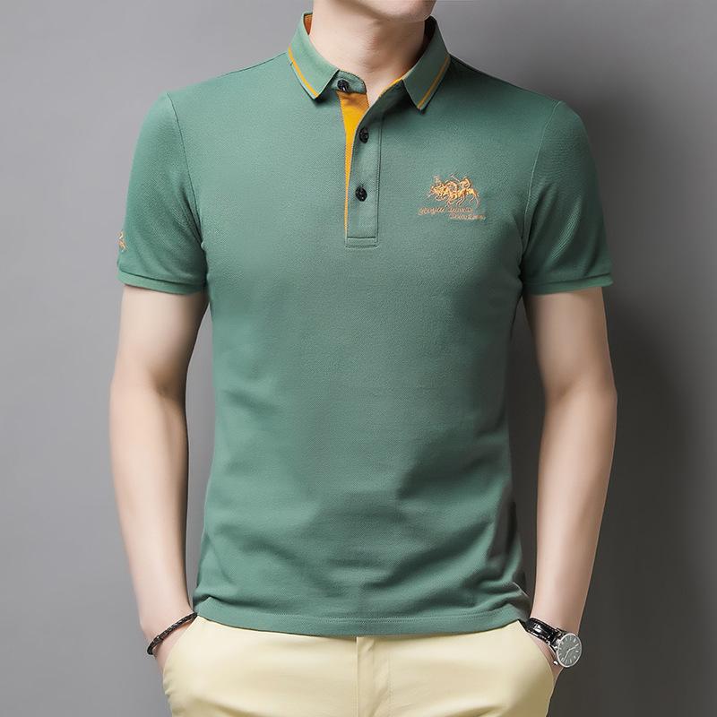 Casual men's short-sleeved polo shirt with button placket, cotton 7