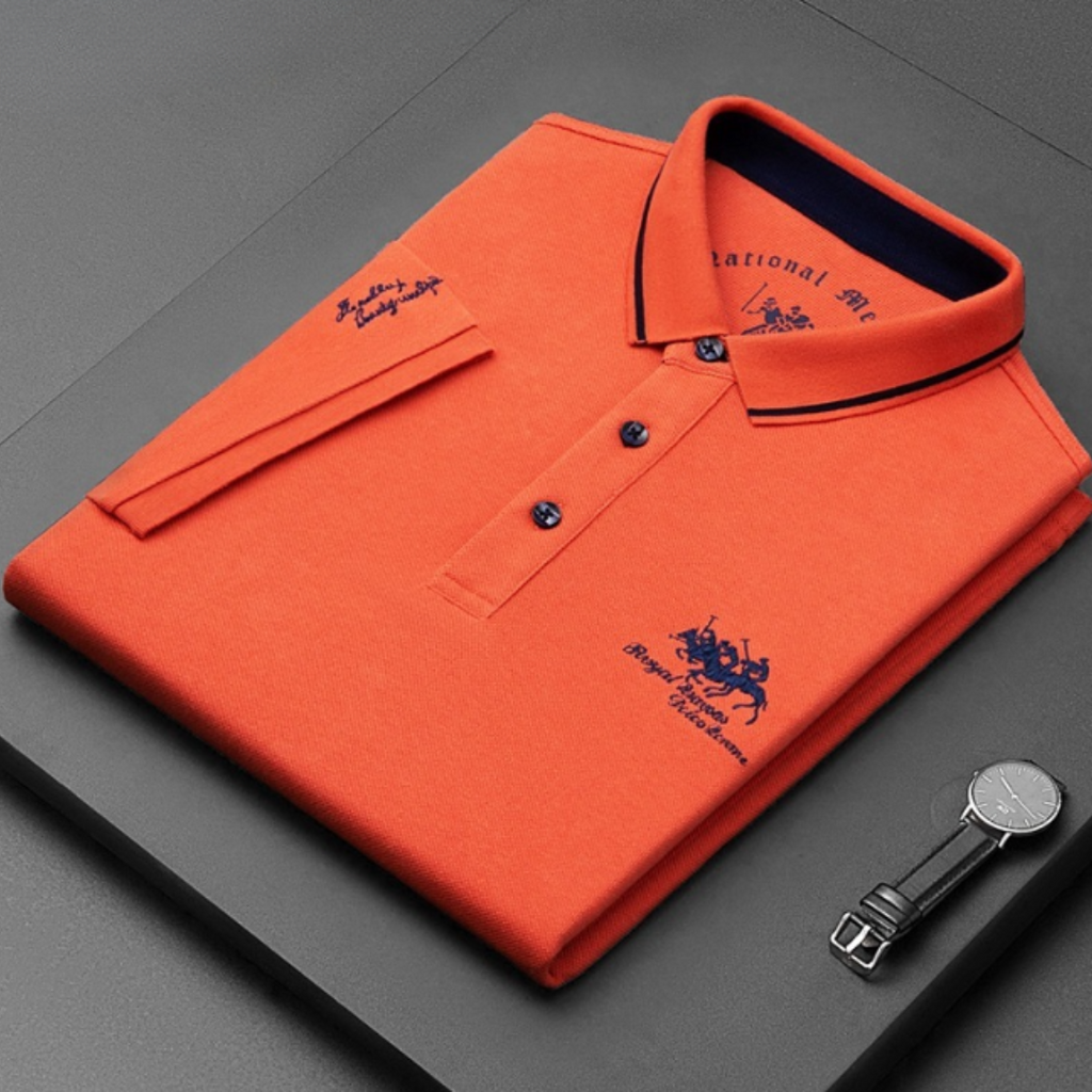 Casual men's short-sleeved polo shirt with button placket, cotton 9