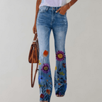 Women's Straight-leg Jeans with Floral Print | Casual Purple Flower