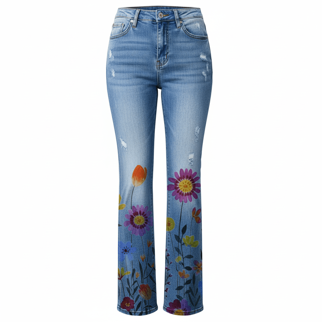 Women's Straight-leg Jeans with Floral Print | Casual