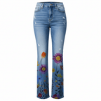 Women's Straight-leg Jeans with Floral Print | Casual