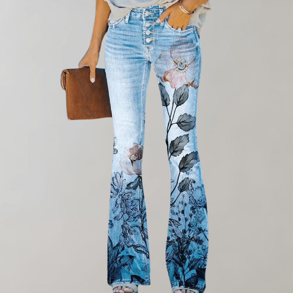 Women's Straight-leg Jeans with Floral Print | Casual pink flower