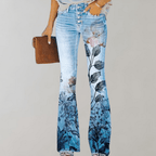 Women's Straight-leg Jeans with Floral Print | Casual pink flower