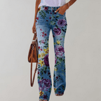 Women's Straight-leg Jeans with Floral Print | Casual Purple Roses
